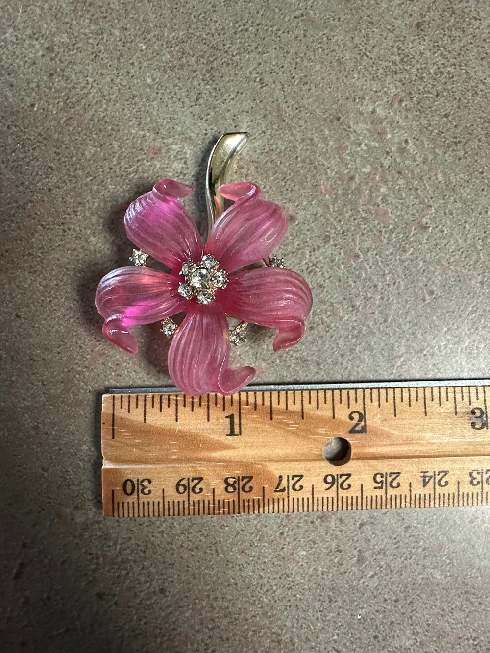 Elegant Vintage Molded Pink Lucite Floral Crystal Brooch